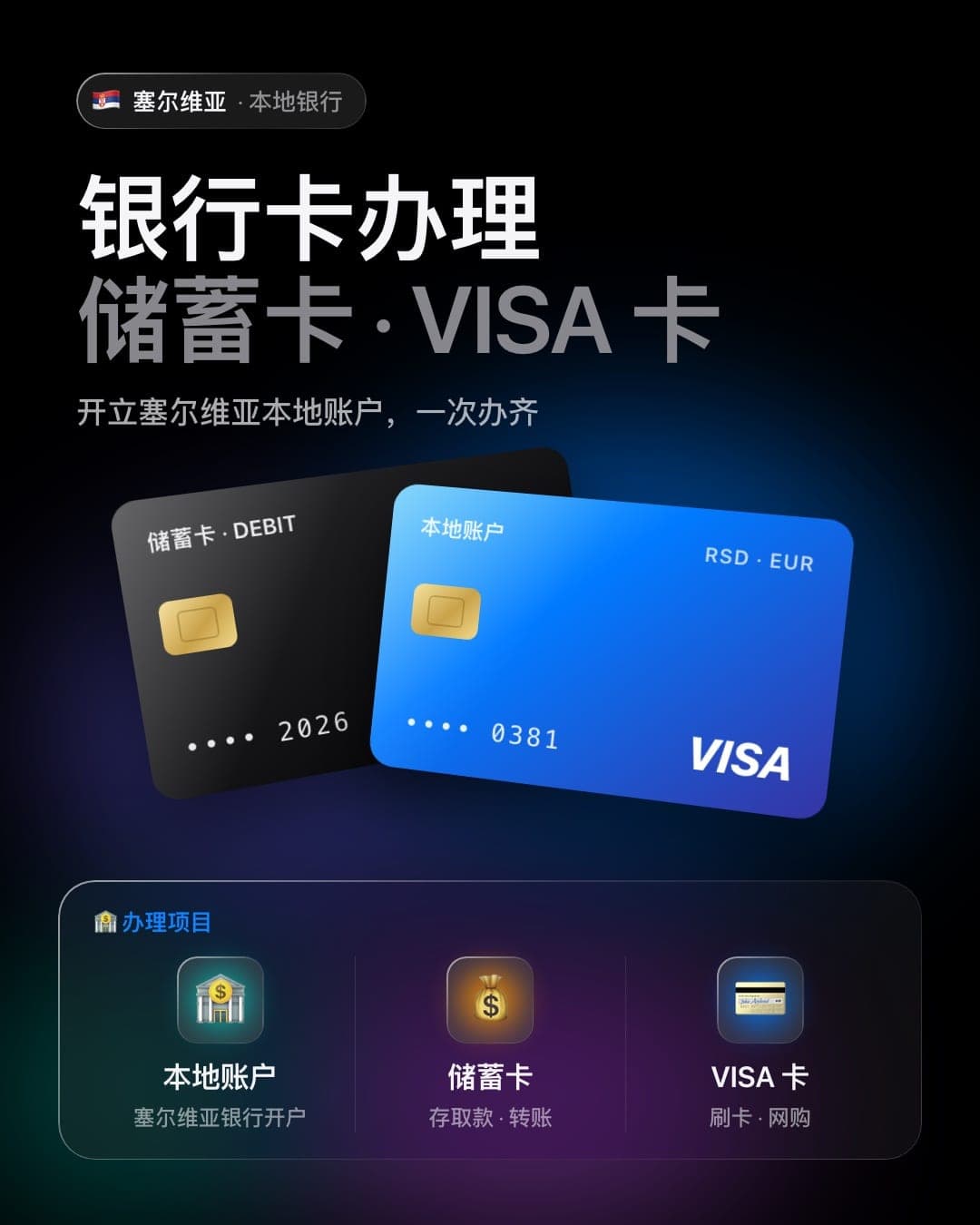 塞尔维亚银行卡办理 旅游临时卡 长期卡